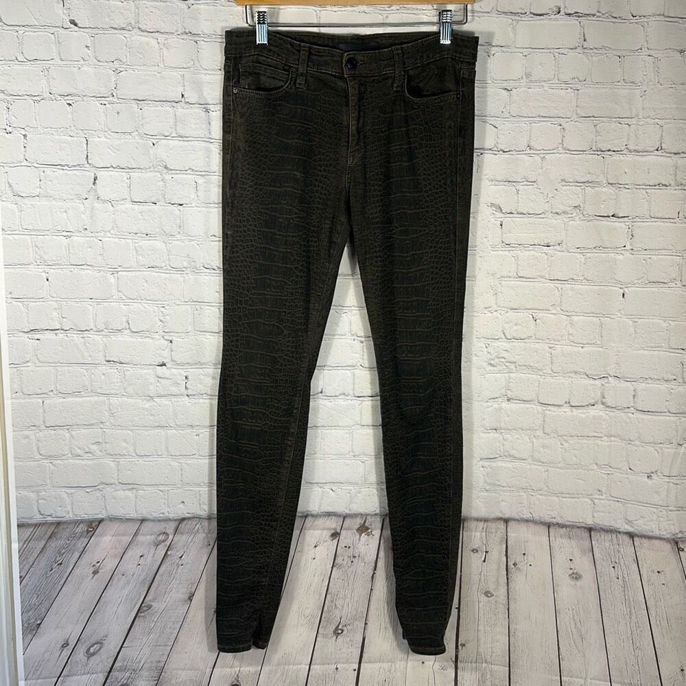 Joes Jeans Womens Green Snakeskin Print Skinny Jeans 29 Stretch Fabric Mid Rise